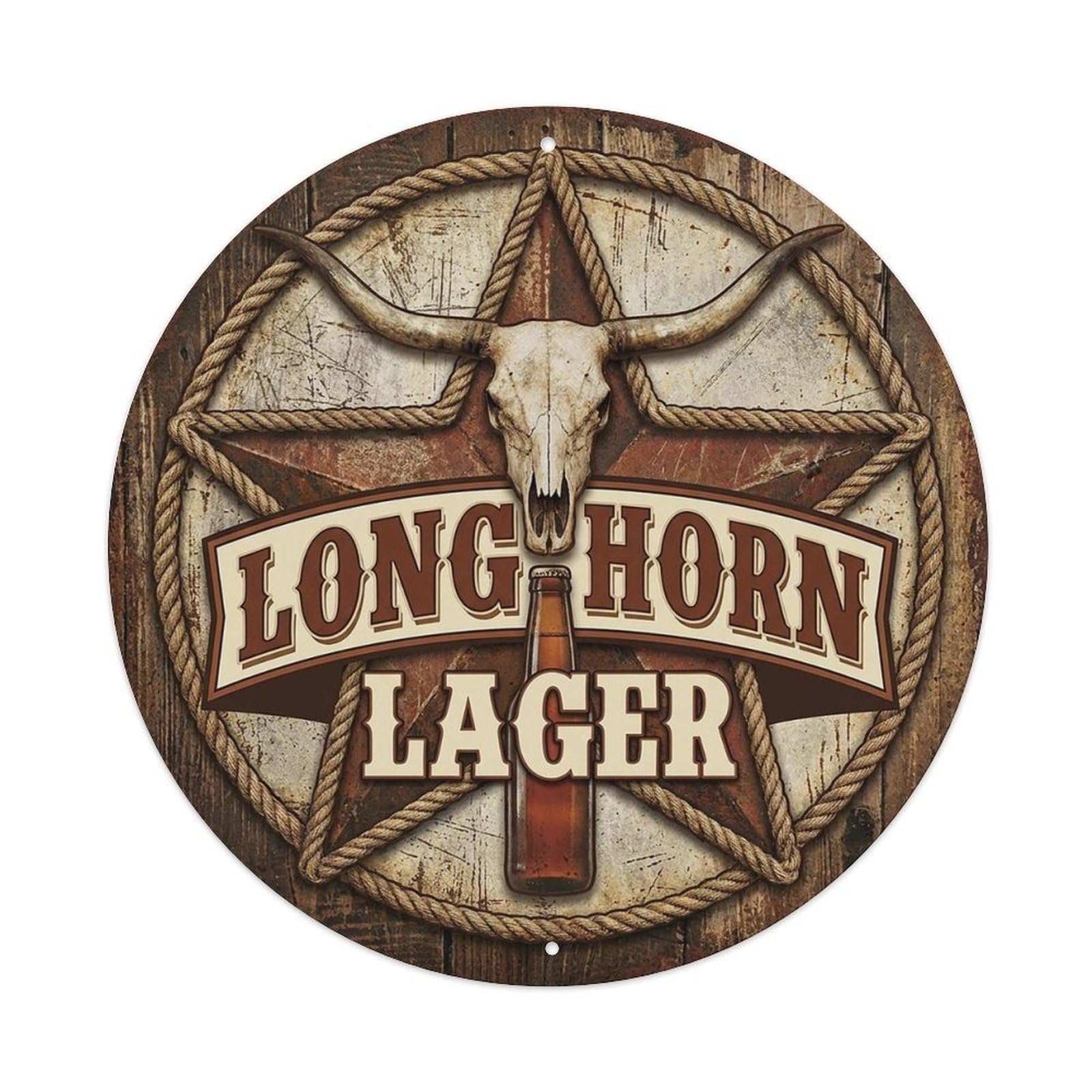 Vintage Beer Western Cowboy Longhorn Lager Retro Bar for Pub Vintage Metal Tin Sign Plaque Wall Decor for Cafe, Club Bar, Office, Garden Metal Poster 8x8Inch
