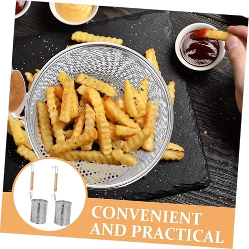 Miniatura 9 de BIUDECO 2 cucharas de fideos para papas fritas, cesta de malla fina, colador de pasta perforada, cesta para hervir pasta, colador de cocina de acero