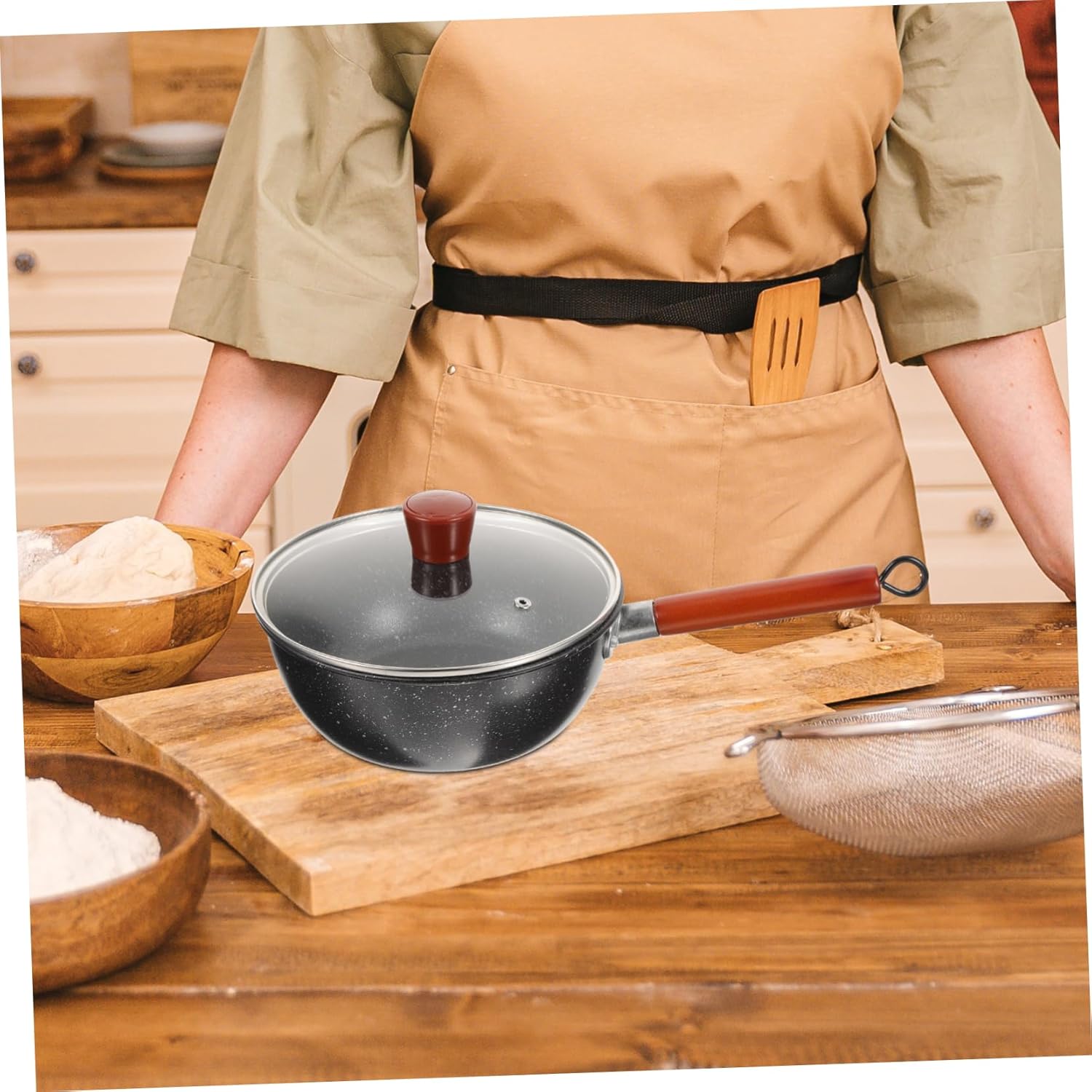 PRETYZOOM Lid Nonstick Saucepan Mini Pot for Cooking Portable Design Home Kitchen Healthy Cooking Tool