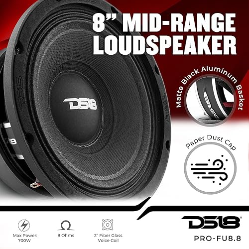 Miniatura 2 de DS18 PRO-FU8.8 - Altavoz de rango medio de 8 pulgadas, 700 vatios máximo, 350 RMS, 8 ohmios, potente altavoz de audio para automóvil (1 altavoz)