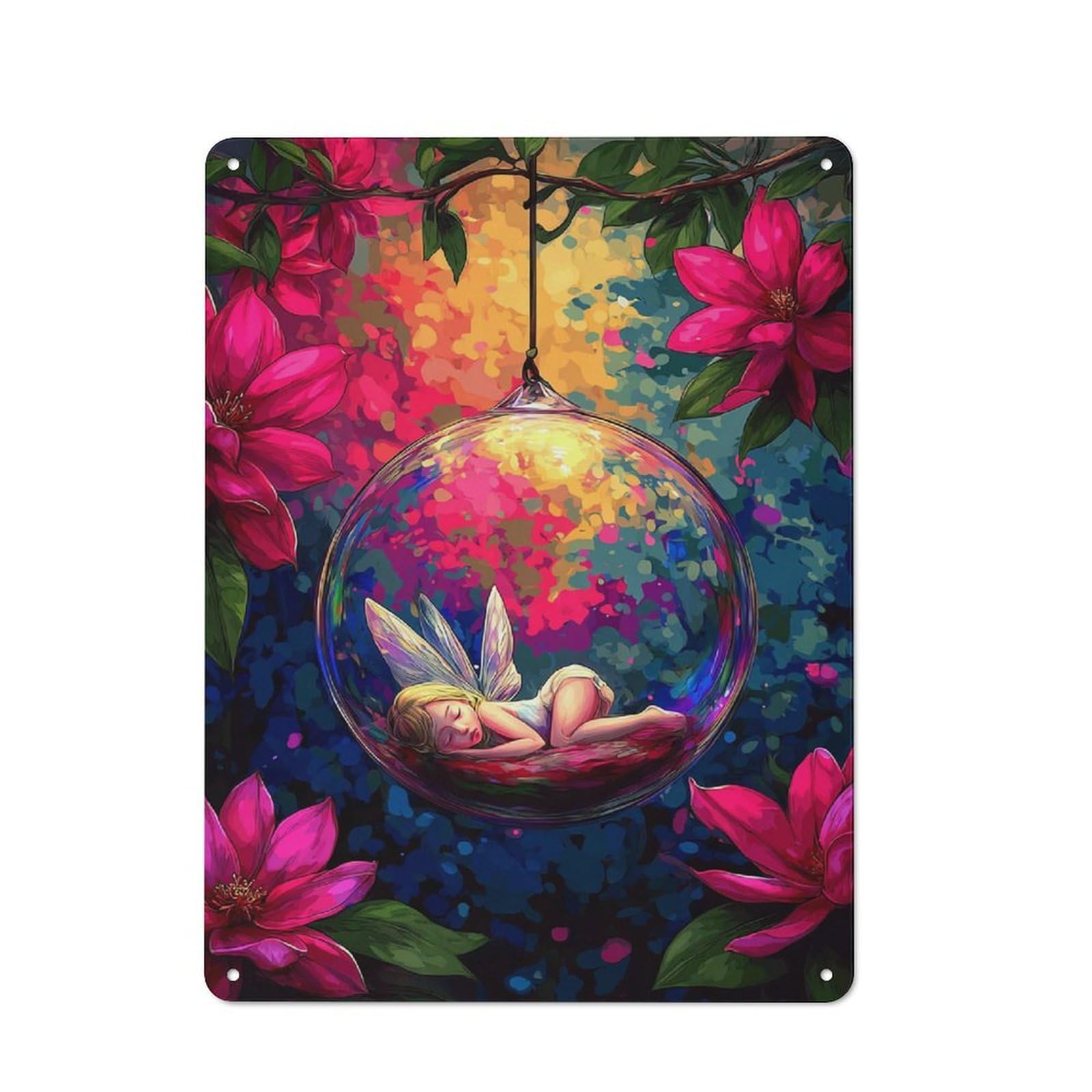 Enchanted Fairy in A Glass Orb Smart Metal Wall Decor 40x30cm, Office Metal Sign for Office, Study, Studio Or Hallway