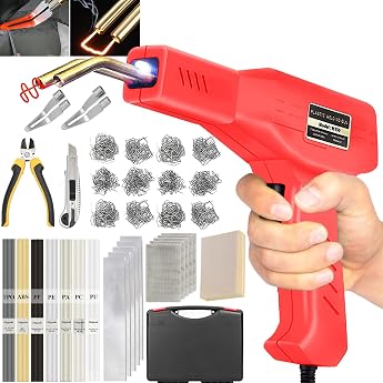 220 W Plastic Welding Machine Car Bumper Repair Kit 2-in-1 Plastic Repair Kit with 800 Clips 64 Pieces 8 Types Plastic Welding Rods Plastic Welding Hot Stapler for Car Bumper