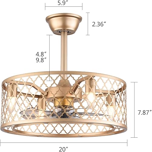 Miniatura 2 de Ventilador de techo industrial de 20 pulgadas con luces, ventilador de techo cerrado para interiores con control remoto, ventilador de techo retro