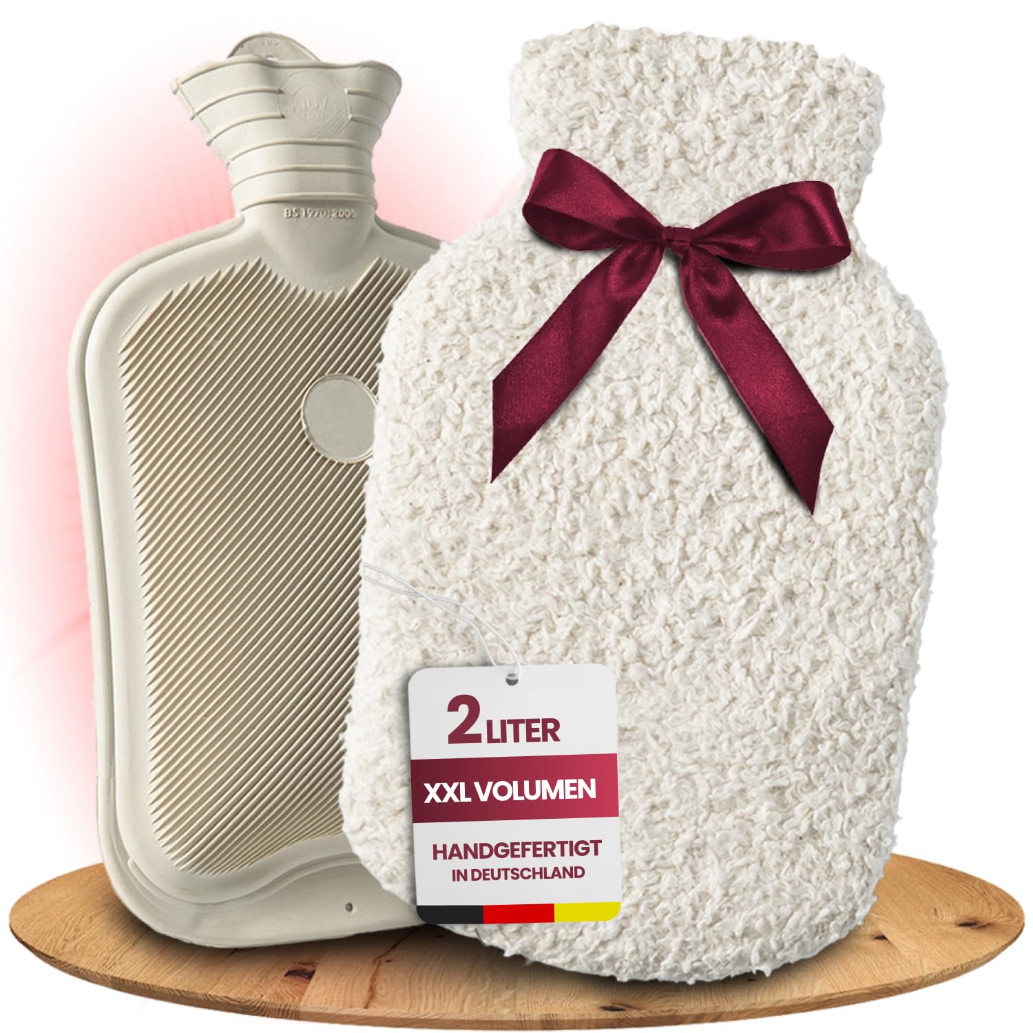 Kuschel - Borsa dell'acqua calda con rivestimento in cotone biologico extra morbido, prodotta in Germania, calda per alleviare il dolore, facile e verde, 2 l
