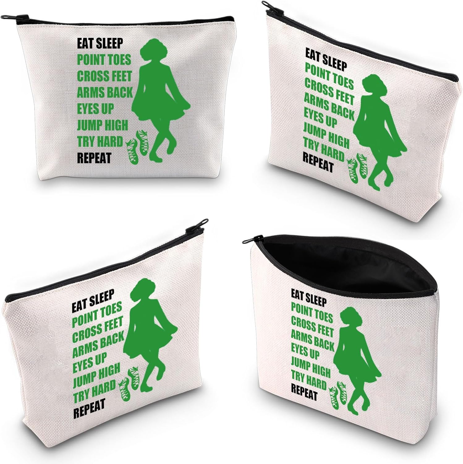 XYANFA Irish Dance Canvas Makeup Bag Irish Dance Lover Gifts Irish Dance Teacher Gifts Irish Dance Team Gifts Zipper Bag (EAT SLEEP POINT TOES) - Image 3