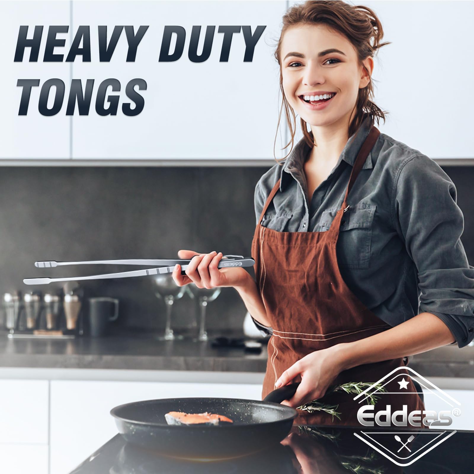Eddeas Pinzas de cocina de 16 pulgadas de largo, paquete de 2 pinzas grandes para cocinar, pinzas de acero inoxidable resistentes al calor hasta 315.6 °C, aptas para lavavajillas