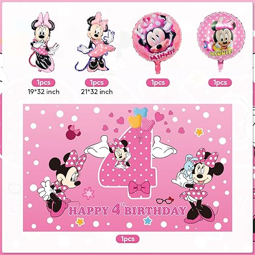 Miniatura 2 de 126 piezas de suministros de fiesta de cumpleaños de Minnie 4, kit de arco de guirnalda de globos de Minnie, incluye arco de globos de Minnie rosa,