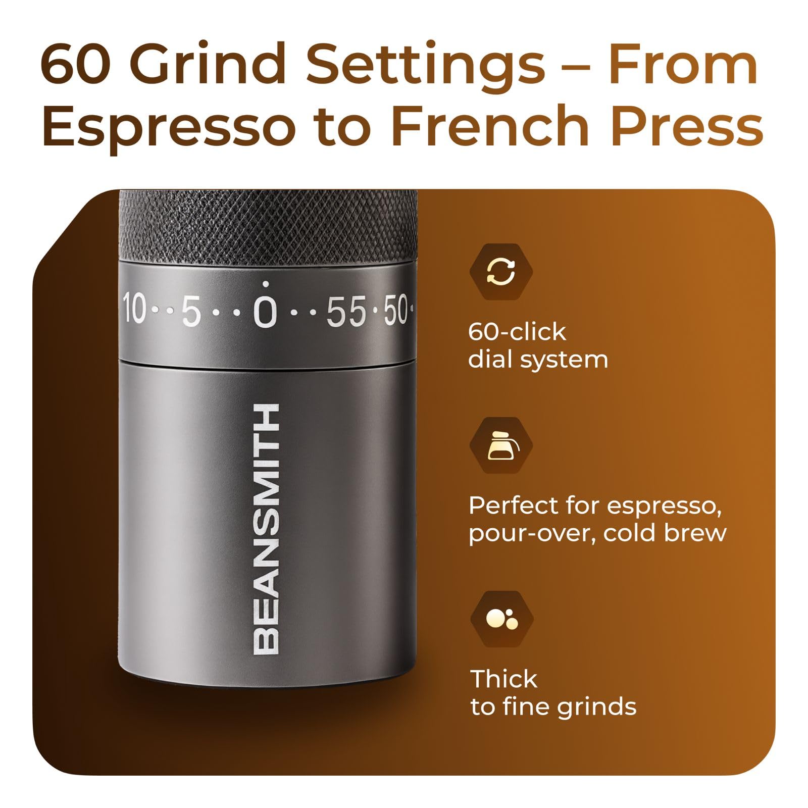 Molinillo de café manual M1, ajuste externo de 60 engranajes, rebaba cónica de acero inoxidable de 7 estrellas, capacidad de 30 g: perfecto para espresso, prensa francesa, turco, infusión fría -