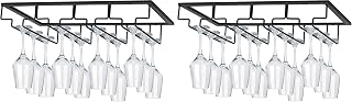 MOCOUM Wine Glasses Rack Under Cabinet Stemware Rack,Wine Glass Hanger Rack Wire Wine Glass Holder Storage Hanger for Cabinet Kitchen Bar (Black, 6 Rows 2 Pack)