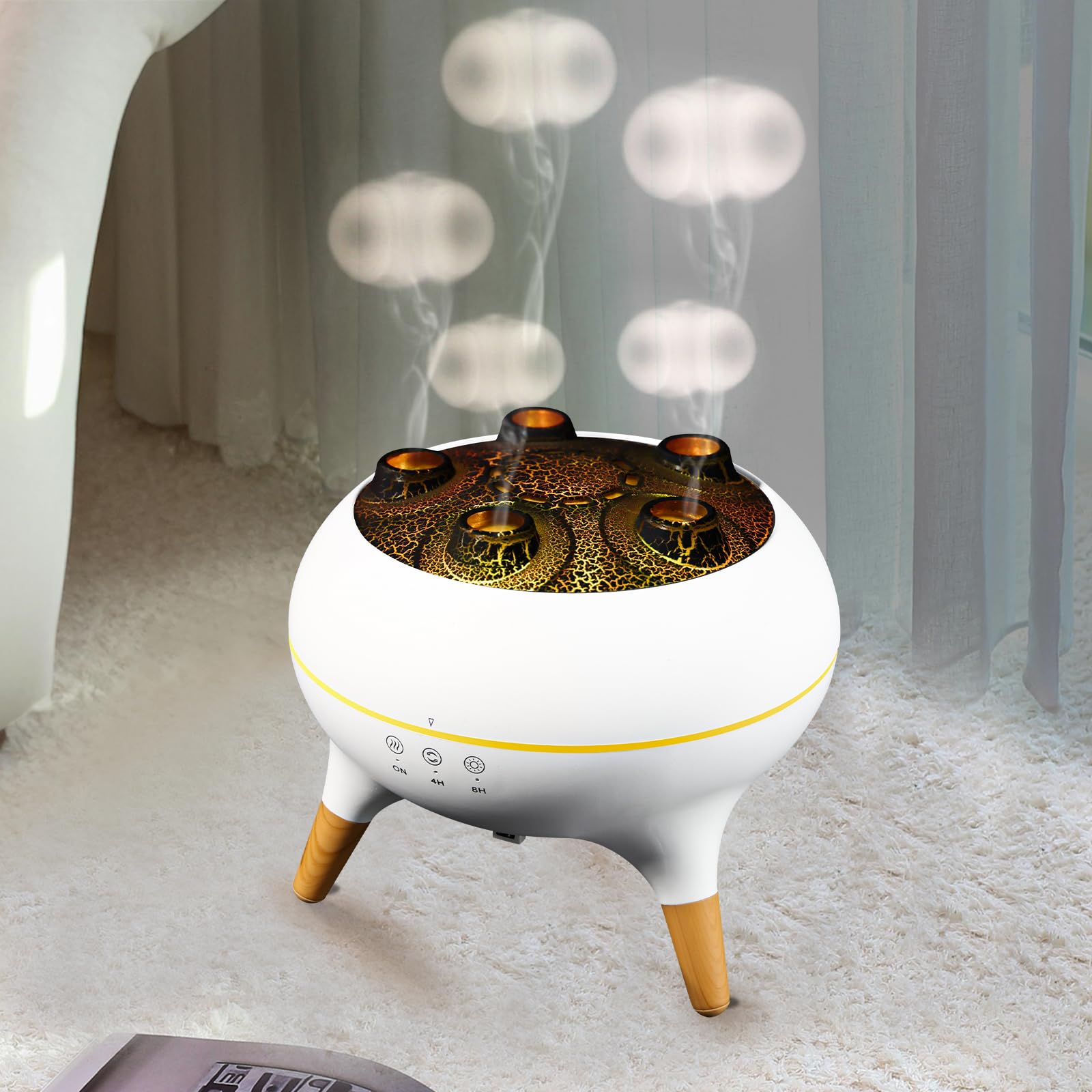 Jellyfish Mist Aromatherapy Humidifier, 7 Colors LED Lights, 2 Modes Fire Mist Waterless Auto Shut Off Aromatherapy Diffuser, Effect for Home, Office,
