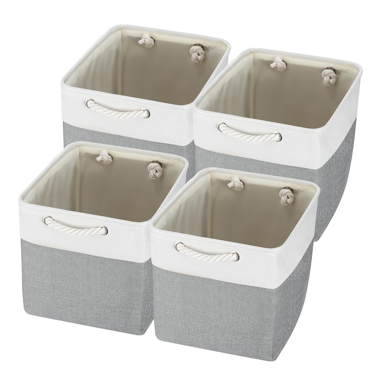 LN COZY CORNER Foldable Fabric Storage Bins with Handles Collapsible Closet Organizer Baskets for Shelves Wardrobes & Home Sturdy Lightweight & Space-Saving (4, Grey 33x33x38cm)