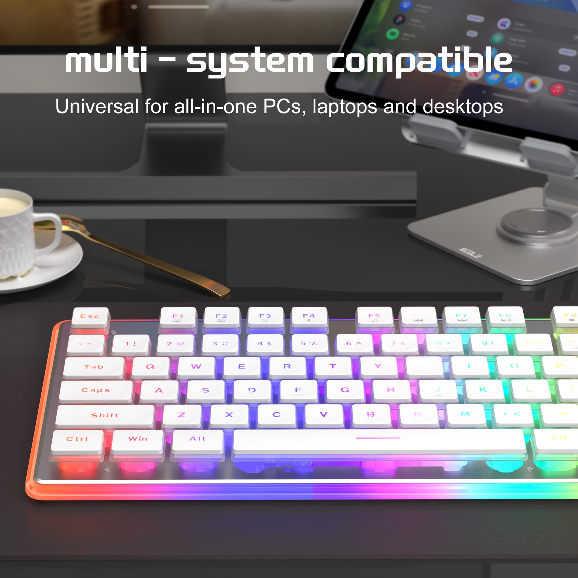 Camiysn Kremowa klawiatura i mysz do gier, biała, 104 klawisze RGB i 6-biegowa kombinacja myszy RGB, pudding klawisze ciche klawisze komputerowe do komputera/PC/laptopa/Mac/Windows/biura