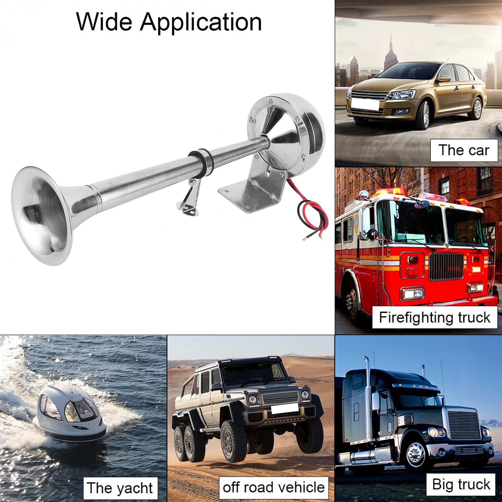 Tromba Aria Per Camion Senza Compressore - Clacson Bitonale In Acciaio Cromato, 45cm, Per Auto E Trattori - Foto 6