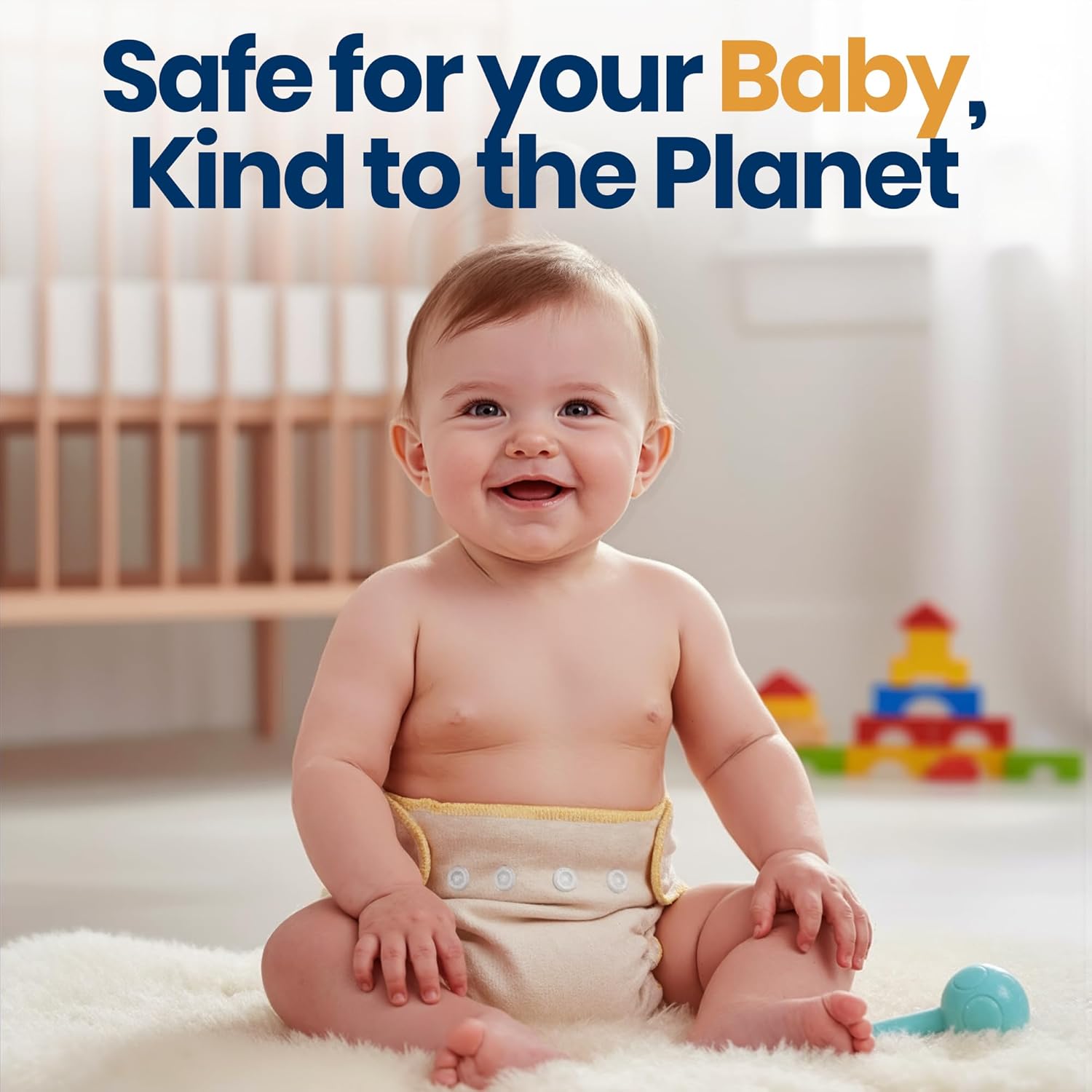 Linteum Textile Fitted Cloth Diapers with Snap Closures – 100% Cotton, Adjustable Snaps, Removable Inserts – Reusable & Washable Baby Diapers for Toddlers – Natural/Beige – 6 Pack (Small 9-15 lbs)