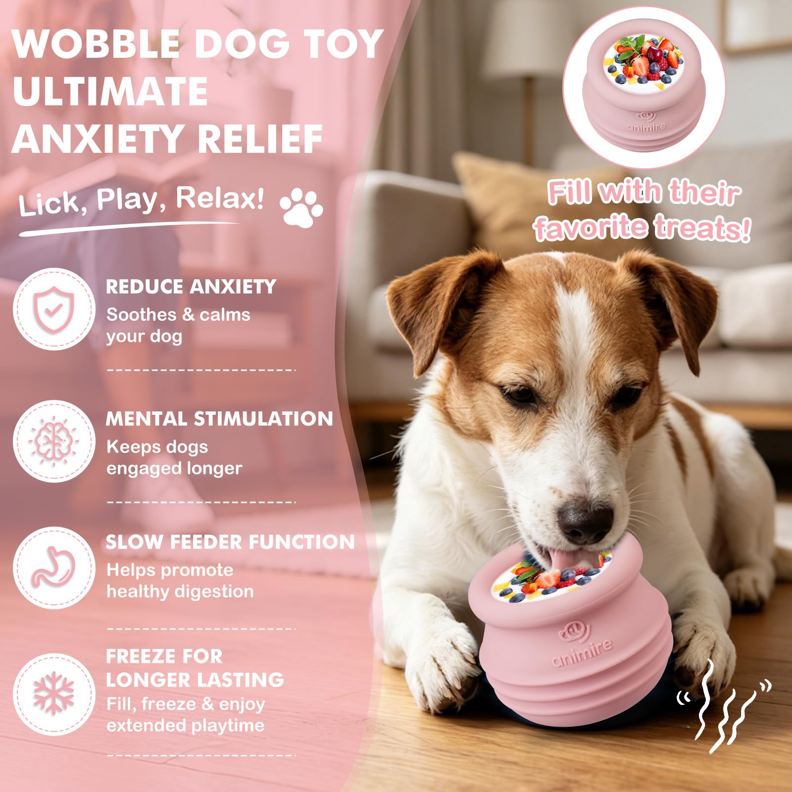 Topple - Juguete dispensador de golosinas para Perros, Rompecabezas Interactivo de Larga duración para Perros, enriquecimiento de Perros rellenable, Juguete congelado para lamer el