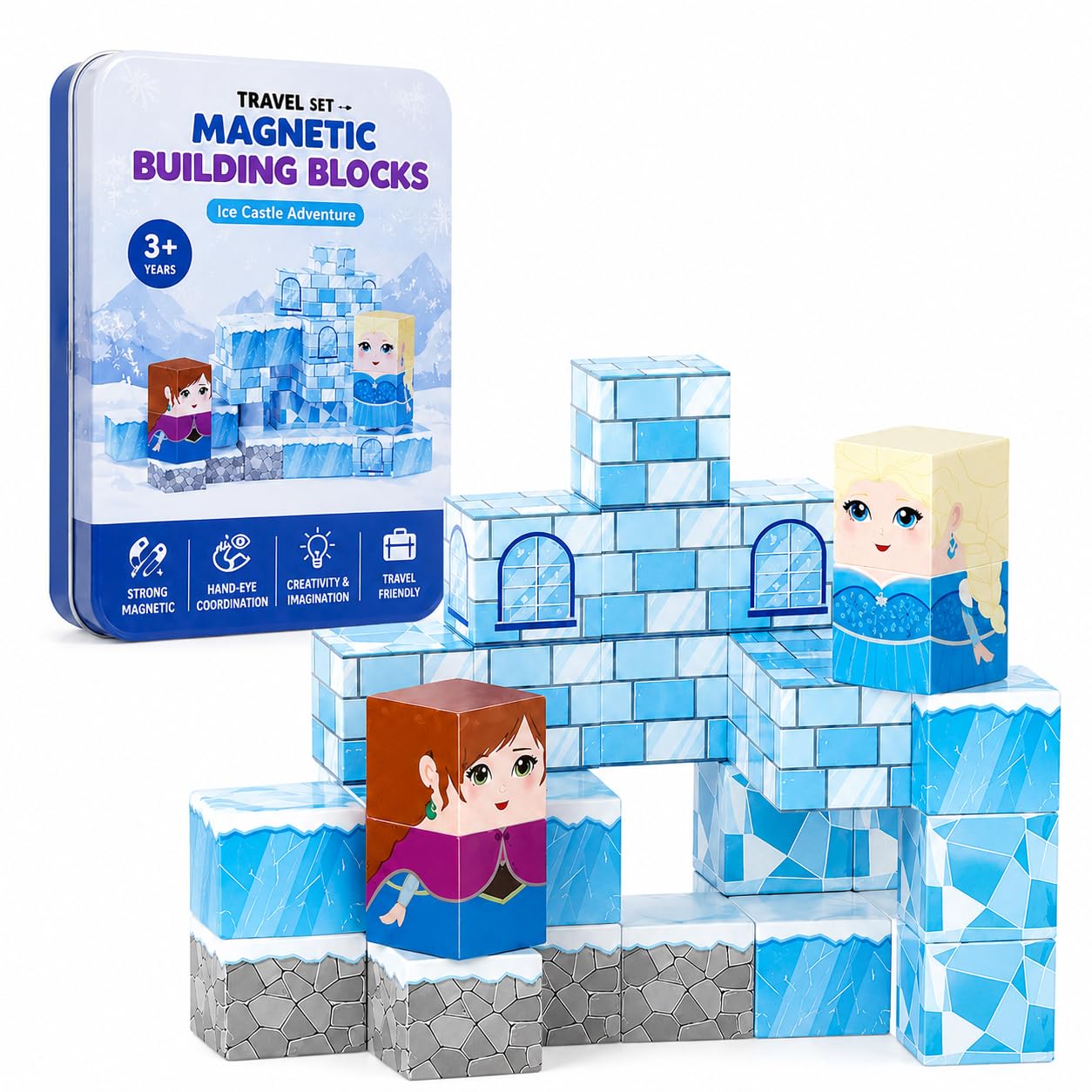 Magnetic Blocks for Kids & Audlts Gift for Boys/Girls Age 5+ Years (38 Pcs Snow Princes Theme with Storage Tin)-image-40