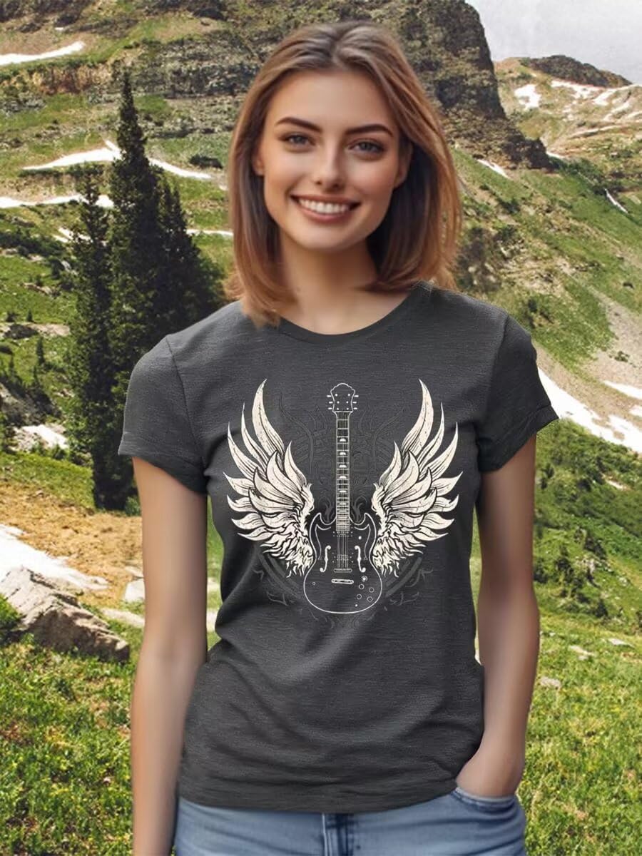 Nashville Country Concert Music T Shirts for Women Guitar Eagle Wing Graphic Short Sleeve Vintage Casual Girl Tee Tops - Image 4