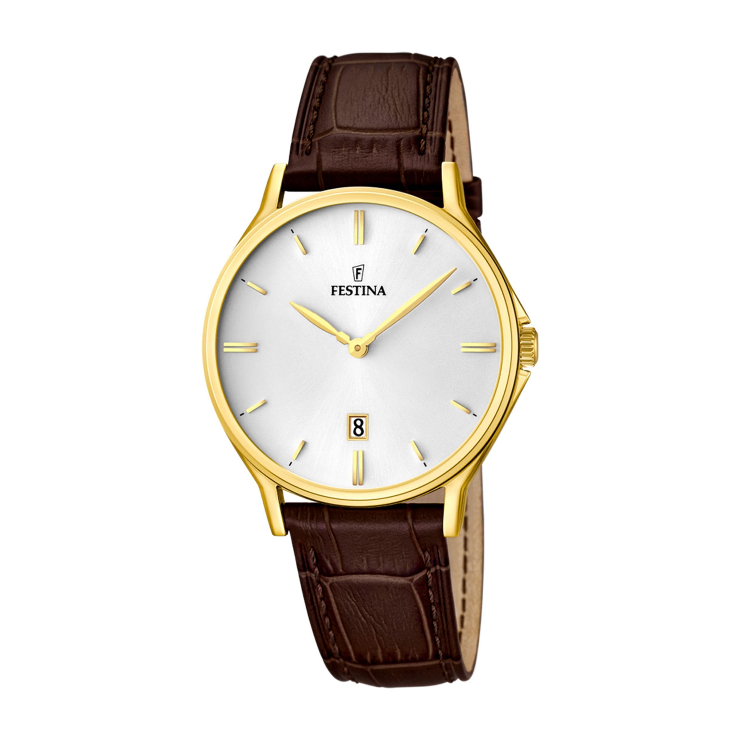 Festina Reloj Hombre Analógico de Acero Inoxidable y Cuero Marrón