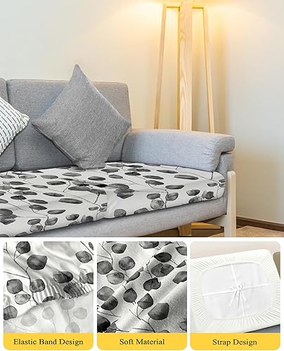 Miniatura 4 de Grey Botanical Couch Cushion Covers, Stretch Sofa Cover with Elastic Bottom, Gray Watercolor Elegent Spring Summer Floral Sofa Slipcovers Protector