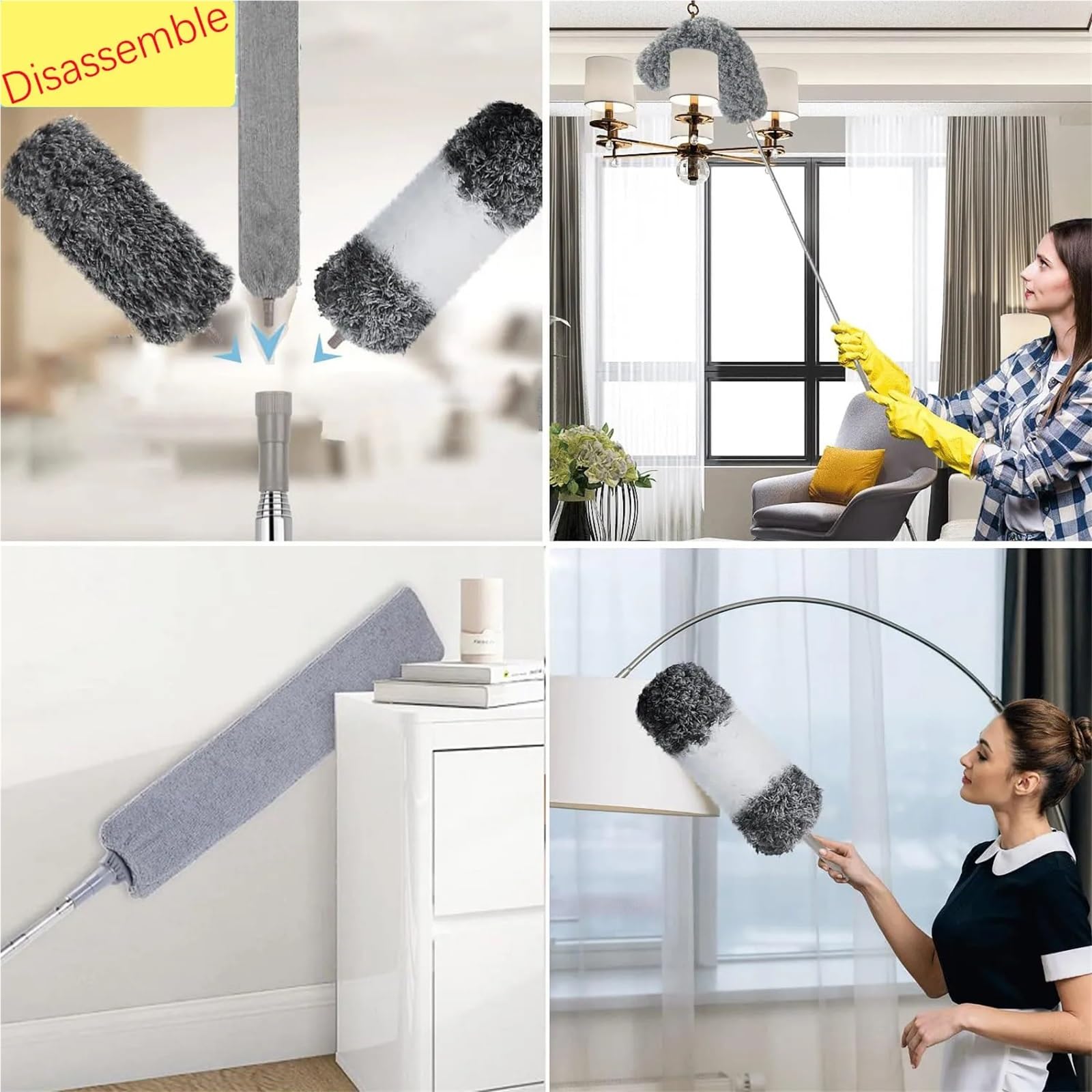 Plumero Atrapapolvo Hogar telescópico Microfibra Gap Duster Mango Largo fregona Muebles de Coche Herramienta Limpieza(Gray-280-Set1)