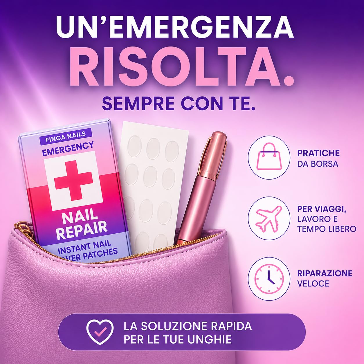 Finga-Nails Cerotti per Unghie Danneggiate - Kit Riparazione Unghie Rotte Naturali o con Smalto - Patch Trasparenti e Autoadesivi - Soluzione Temporanea per Proteggere la Manicure