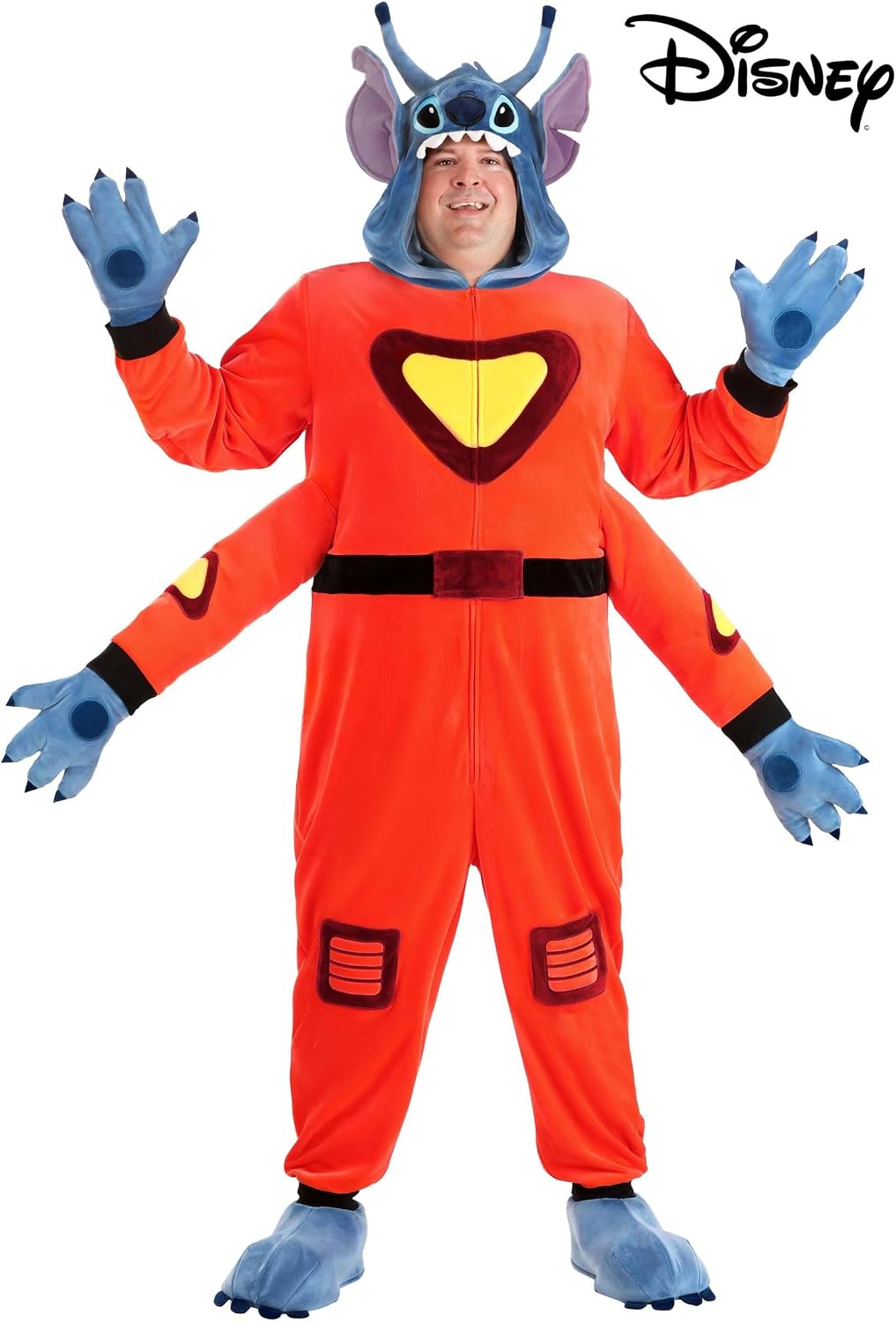 Men's Plus Size Stitch Costume | Disney Lilo & Stitch Experiment 626 Halloween Jumpsuit With Gloves, Shoe Covers