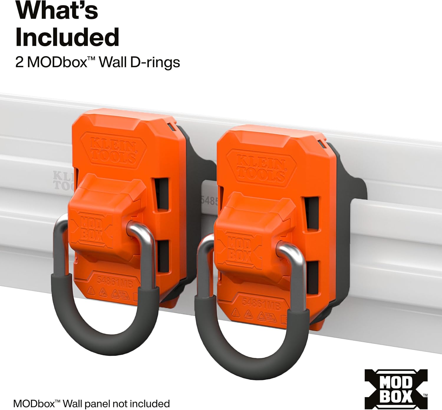 KLEIN TOOLS 54861MB MODbox Wall D-Rings, 2-Pack, Tie-Down Anchor Points, Oversized Tool Storage, Garage and Trailer Organization, Tool-Free Mounting, Modular Wall System Compatible