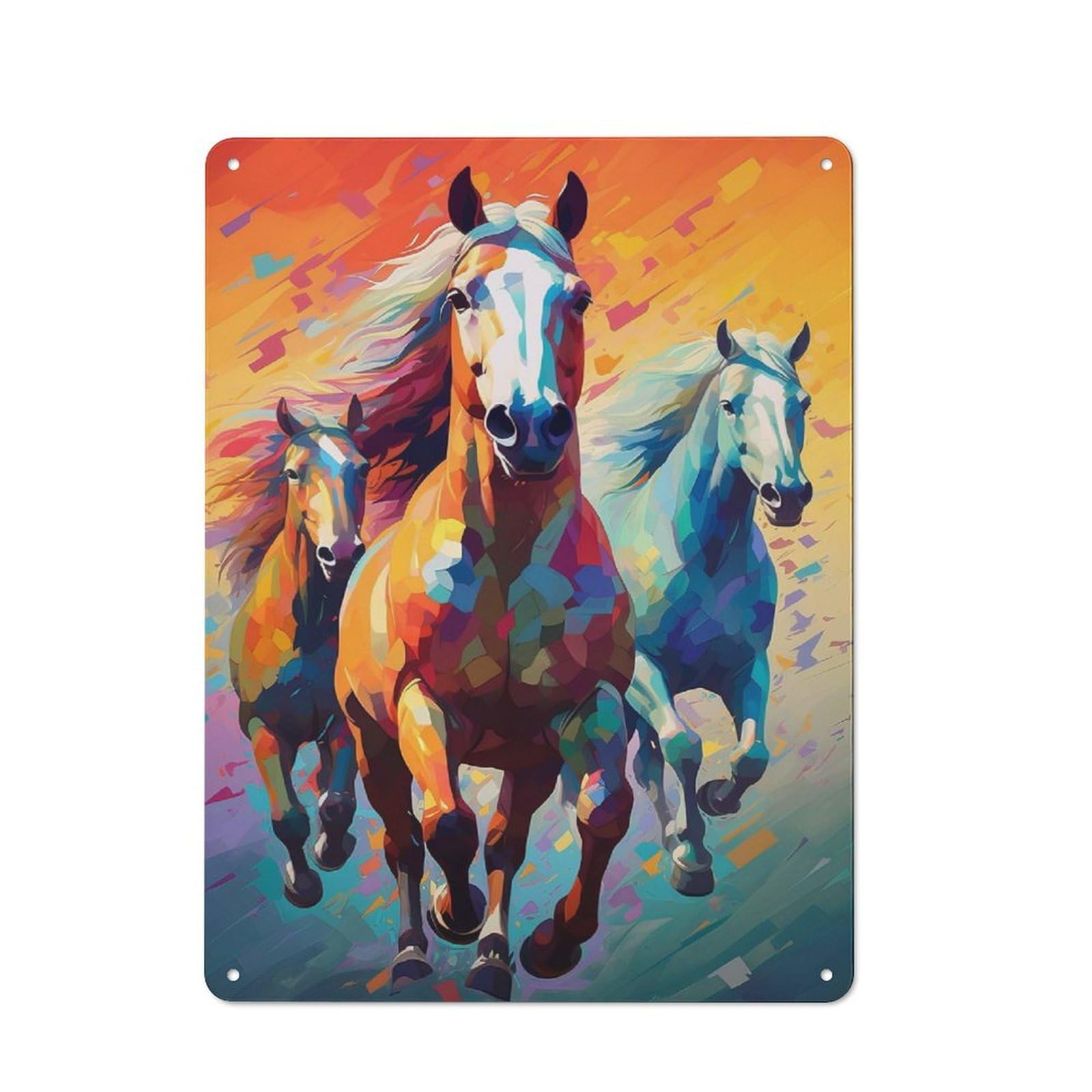 Junmoney Horse Geometric Art Metal Plaque 40X30cm With For Hallway Wall, Retro Decor, For Themed Interiors In Hallways And Entrance Areas