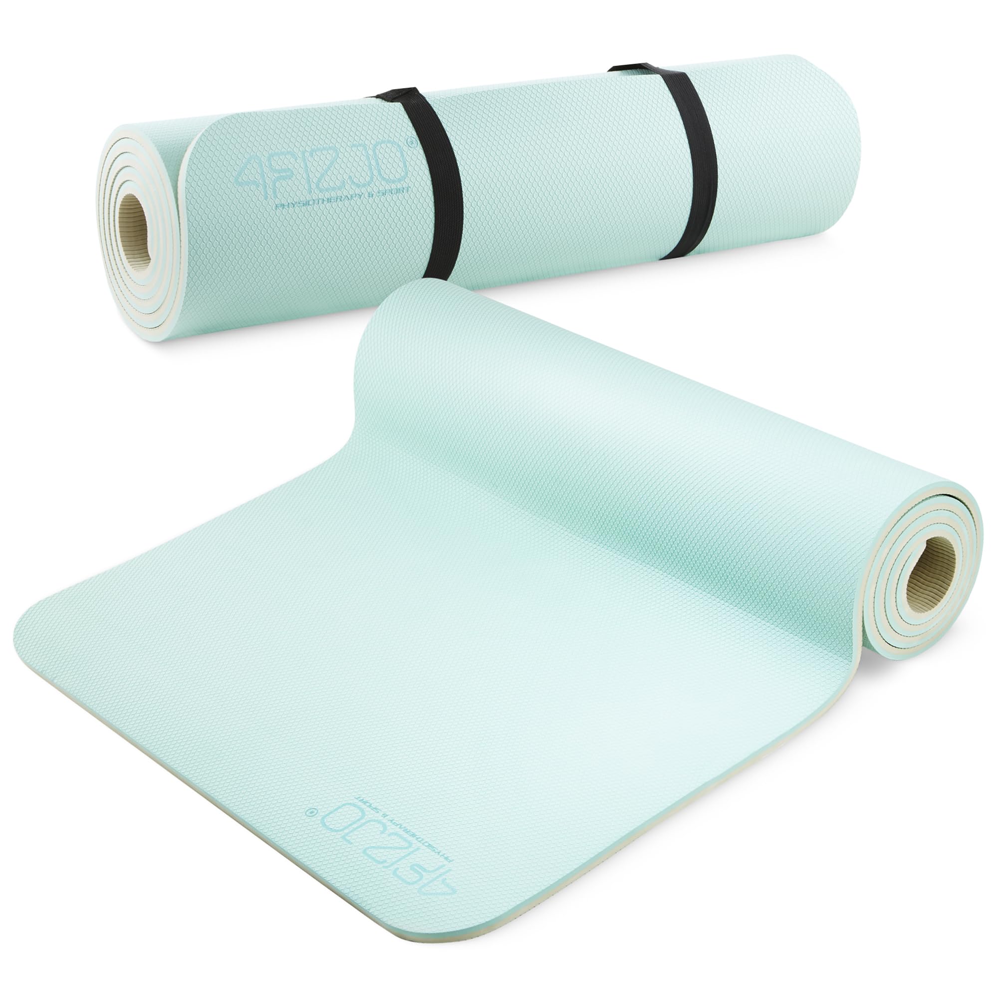 4FIZJO Fitnessmatte mit Tragegurt, Abmessungen 180x60cm, Dicke 6mm, TPE-Kautschuk, rutschfest, Komfort, In & Outdor, Pilatesmatte, Yoga Matte, Sportmatte, Gymnastikmatte, Trainingsmatte, Grün-Grau