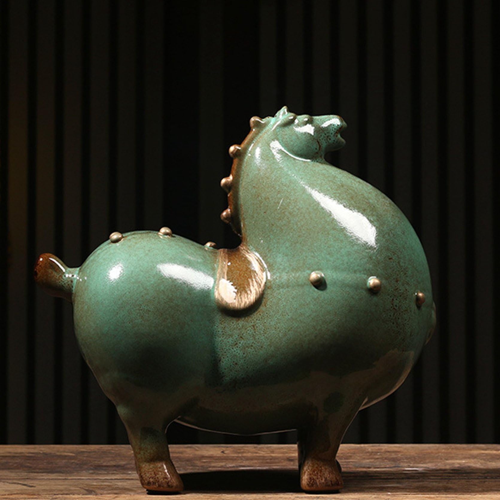 Amazon.co.jp: 馬の置物 干支 オブジェ置物 太った馬 陶器