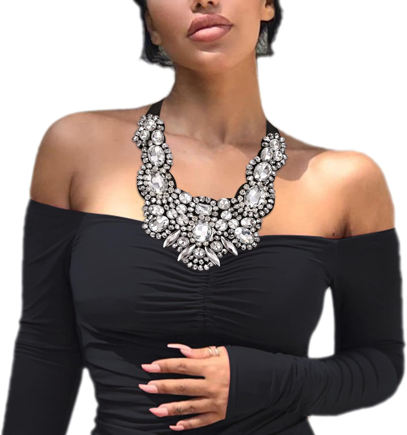 Flyonce Rhinestone Crystal Bib Chunky Collar Statement Necklace for Women Costume Jewelry - Image 4