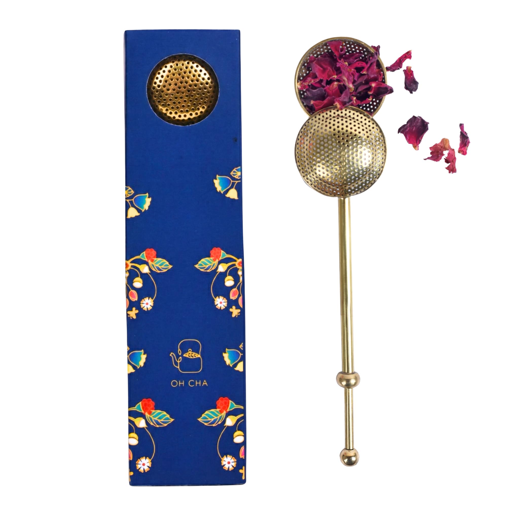 OH CHA - Brass Tea Infuser, Ball Shaped | BPA Free, Durable | Used as Green Tea Infuser, Black Tea, Filter | Tea Strainer for Everyday use | 18cms