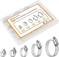 Vista 1 de Kit surtido de 22 abrazaderas de manguera de acero inoxidable de alta calidad, abrazaderas de engranaje helicoidal, abrazaderas de manguera pequeñas