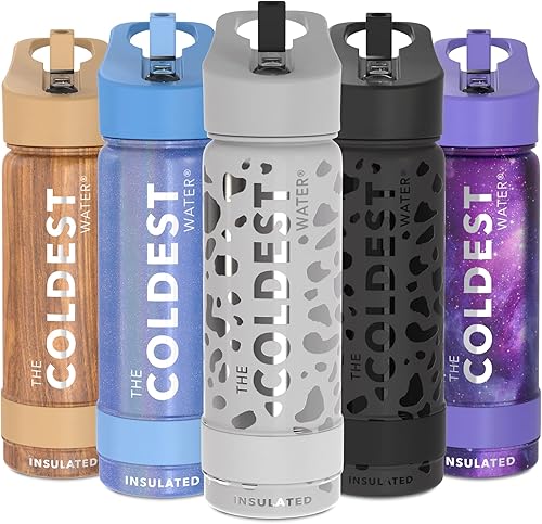 Miniatura 192 de Coldest - Botella de agua deportiva con tapa con popote y asa, a prueba de fugas, de acero inoxidable con aislamiento al vacío de doble pared,