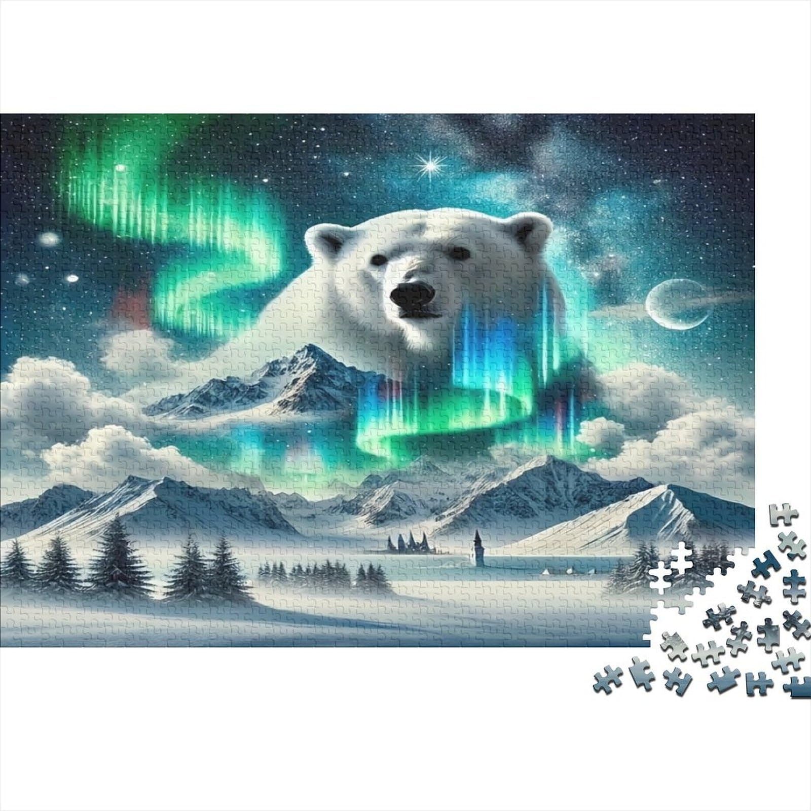 Polar Bear Jigsaw Puzzle for Adults 1000 Piece Jigsaw Puzzle Northern Lights Puzzle Game for Family Relaxation Decor 70x50cm/1000pcs