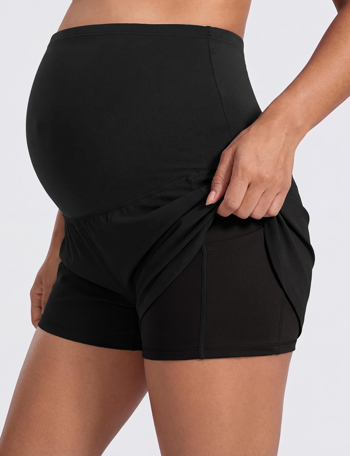 Maternity Athletic Shorts Over Belly Quick Dry Workout Athletic Running Pregnancy Shorts with Liner Pockets