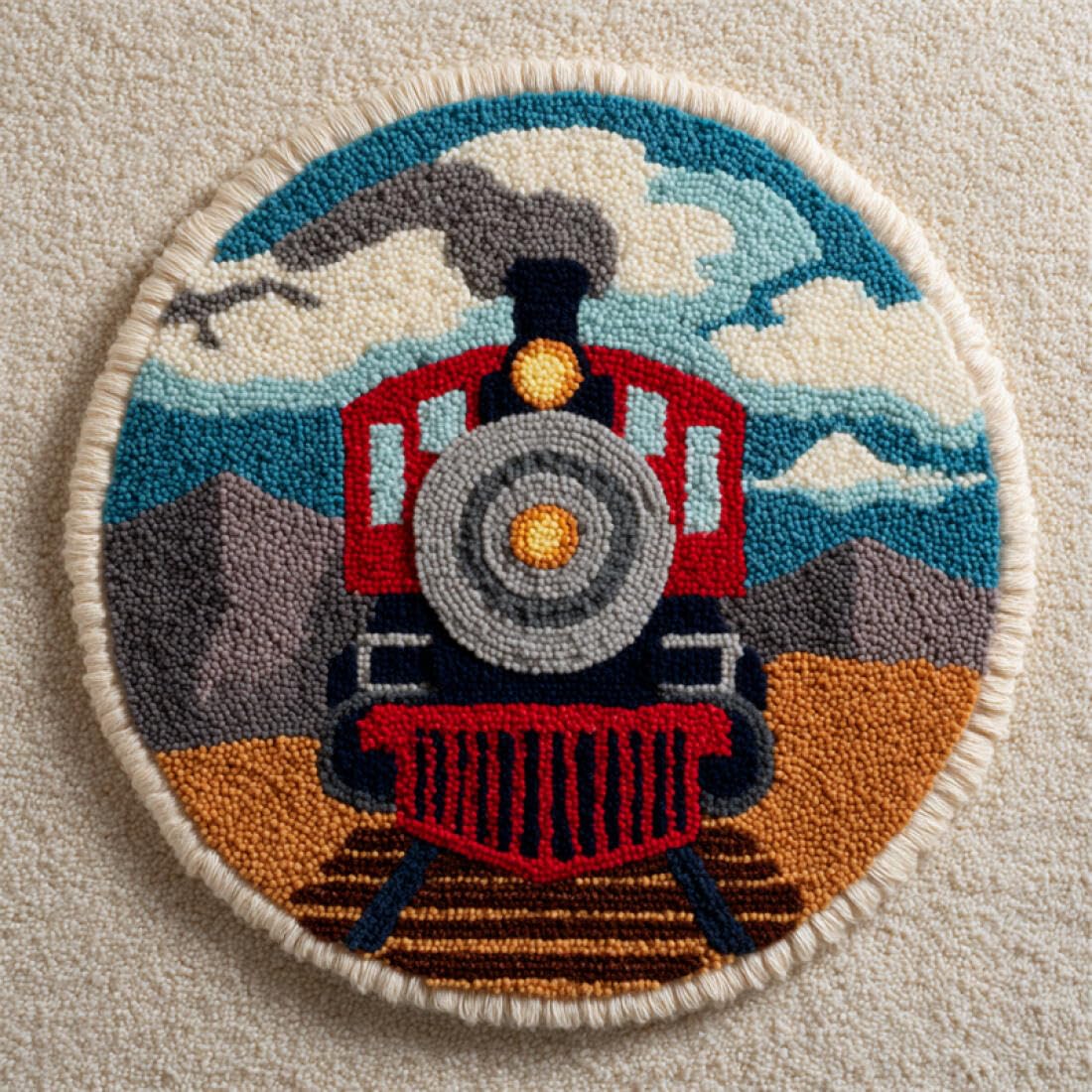 Rqwybcaxn DIY Rug Latch Hook Kits for Adults Needlework Kit Cartoon Train 50x50cm Round Washable Area Rug Living Room Wall Hanging