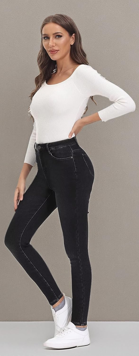 KDF Women's Brown Fleece Lined Winter Jeans - Image 7