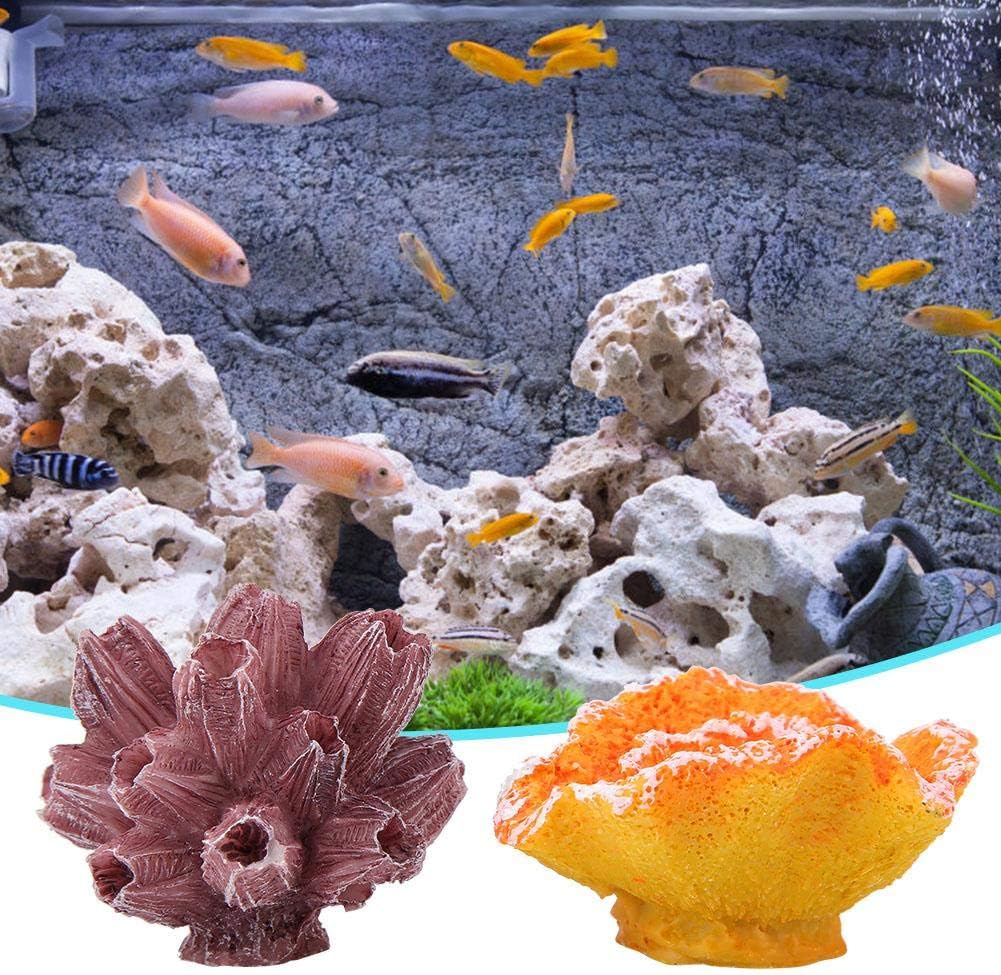 TOPINCN Artificial Coral, 2pcs Realistic Artificial Resin Coral Plants Decorative Aquarium Decor Fish Decorations Fresh Salt Water Ornament Underwater Ornament