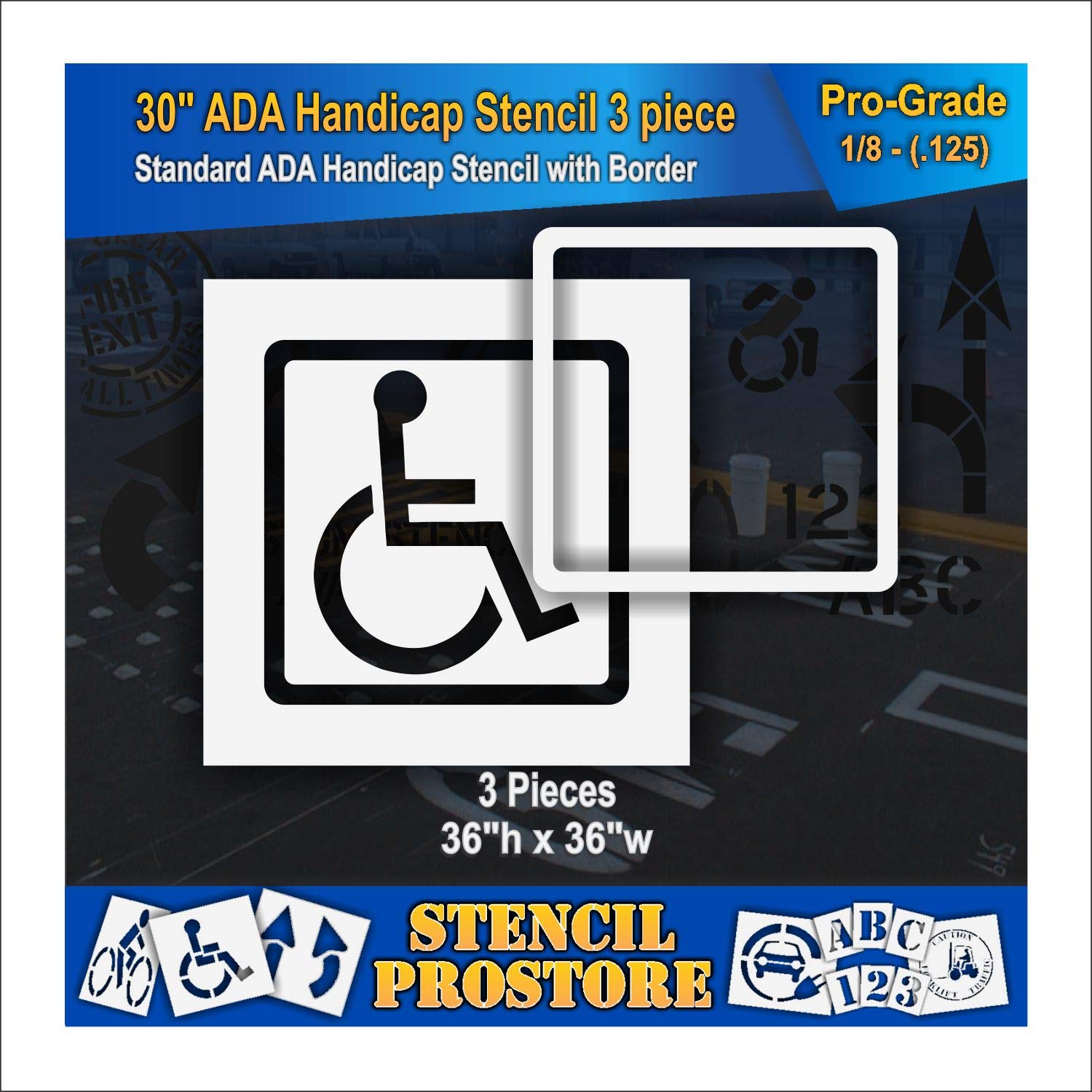 Stencil ProStore 30" Handicap Stencil - 3pc Set - 36" x 36" - Pro-Grade LDPE Plastic