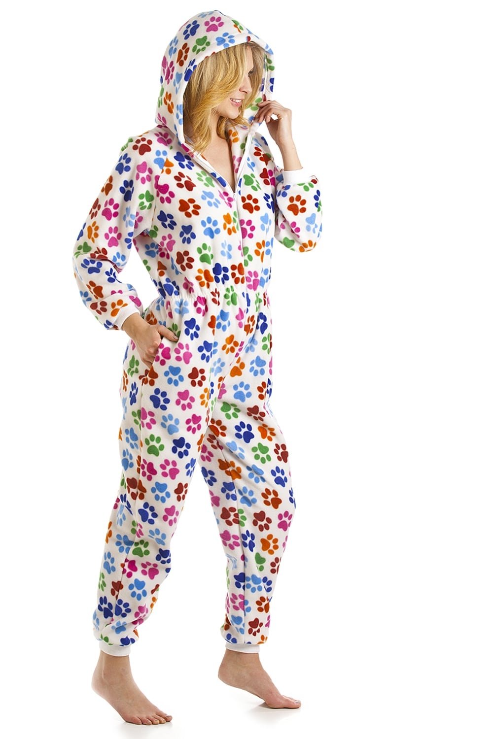 Camille Women's Rainbow Paw Print White Multicoloured Paw Print Onesie 14-16