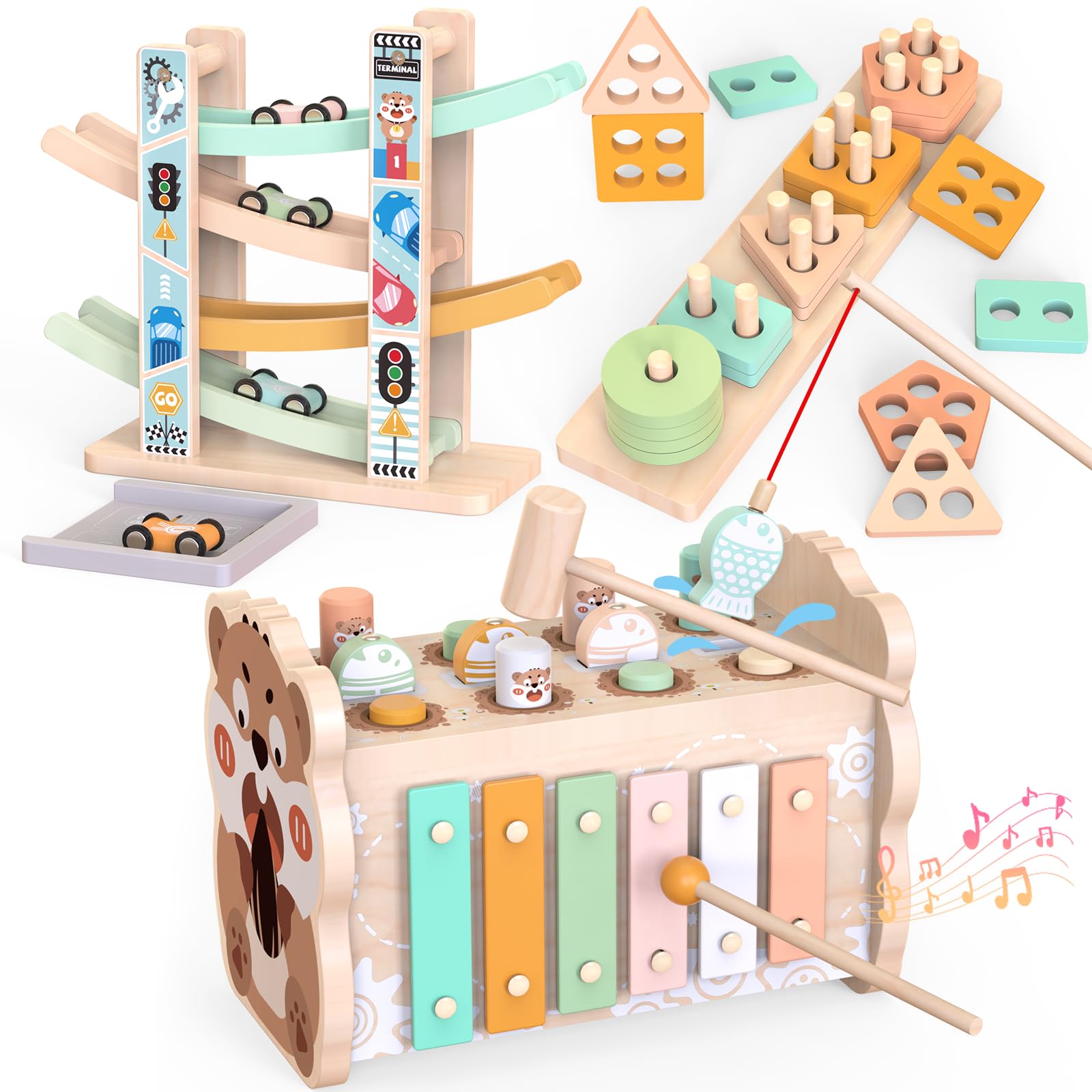 Amazon.com: Weilim Montessori Toys for 1 Year Old, Wooden Car Ramp