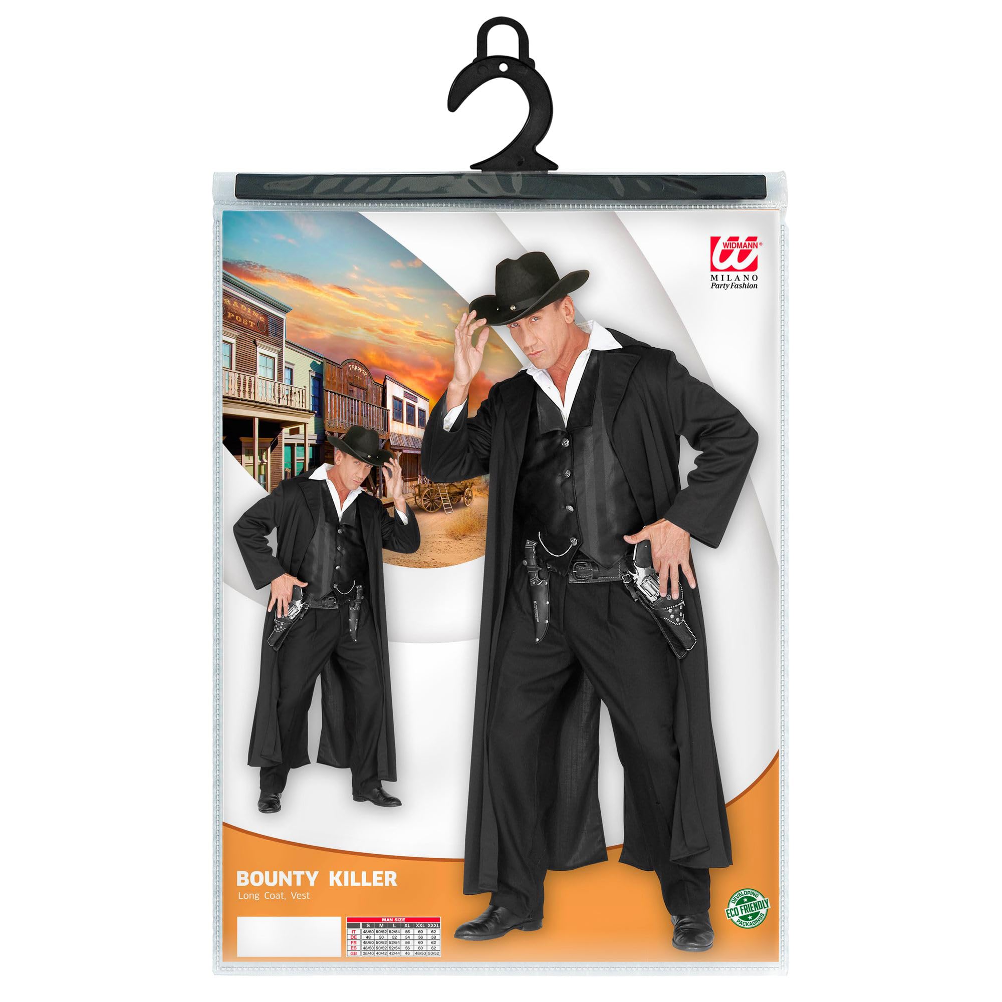 W WIDMANN MILANO Party Fashion - Disfraz Bounty Killer, vaquero, rodeo, ranger, lejano oeste, carnaval | Con abrigo y chaleco, look de vaquero y del Salvaje Oeste, disfraz para Carnaval y fiestas temáticas