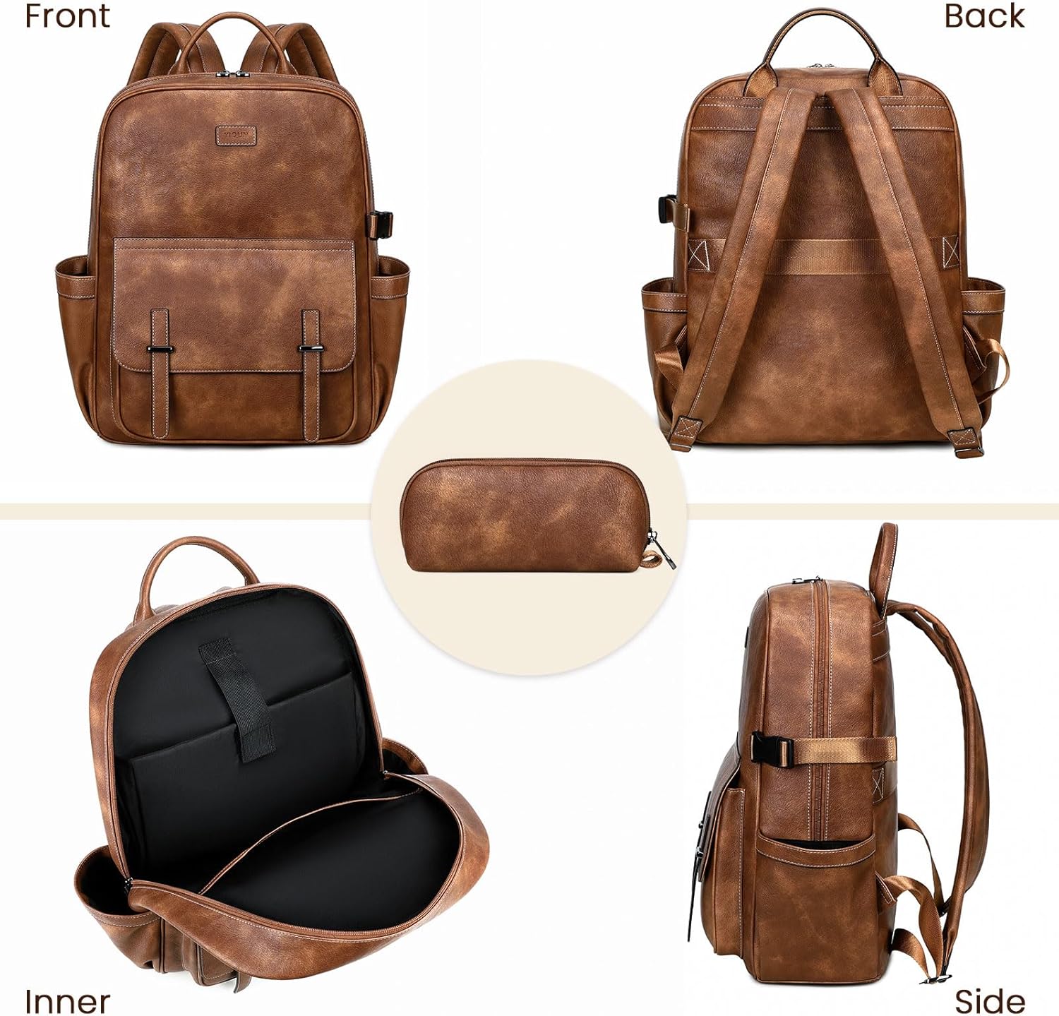 Vegan Leather Laptop Backpack for Women Designer 15.6 Inch PU Laptop Bag, Ladies Travel Computer Work Backpack