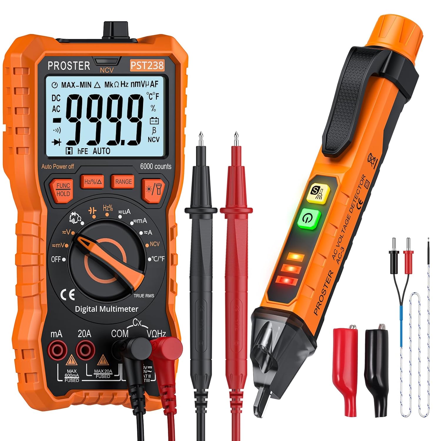Proster Electrical Test Kit with TRMS 6000 Counts Multimeter & Non-Contact Voltage Tester Pen Electric Meters for DIY Appliance Repair