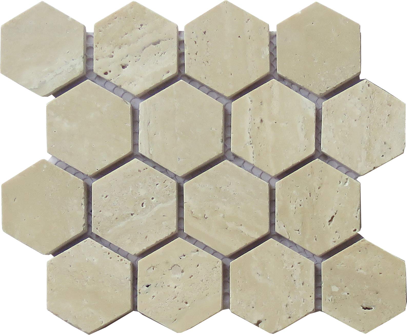 NS022-B-sample Natural Tan Polished Travertine Stone Tile Sheet, Sample, Hexagon Mosaic