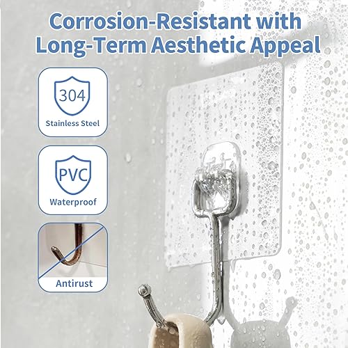 Miniatura 3 de Ganchos adhesivos de pared para colgar, 60 libras, resistentes al agua y al óxido, ganchos adhesivos para paredes sin daños, cocina, bañoalquiler