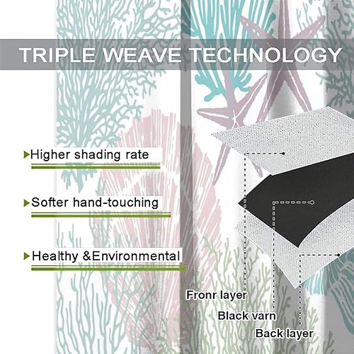 Miniatura 6 de Cortinas costeras para ventana de playa, conchas náuticas, team, océano de verano, decoración del hogar, con ojales, para sala de estar, dormitorio,