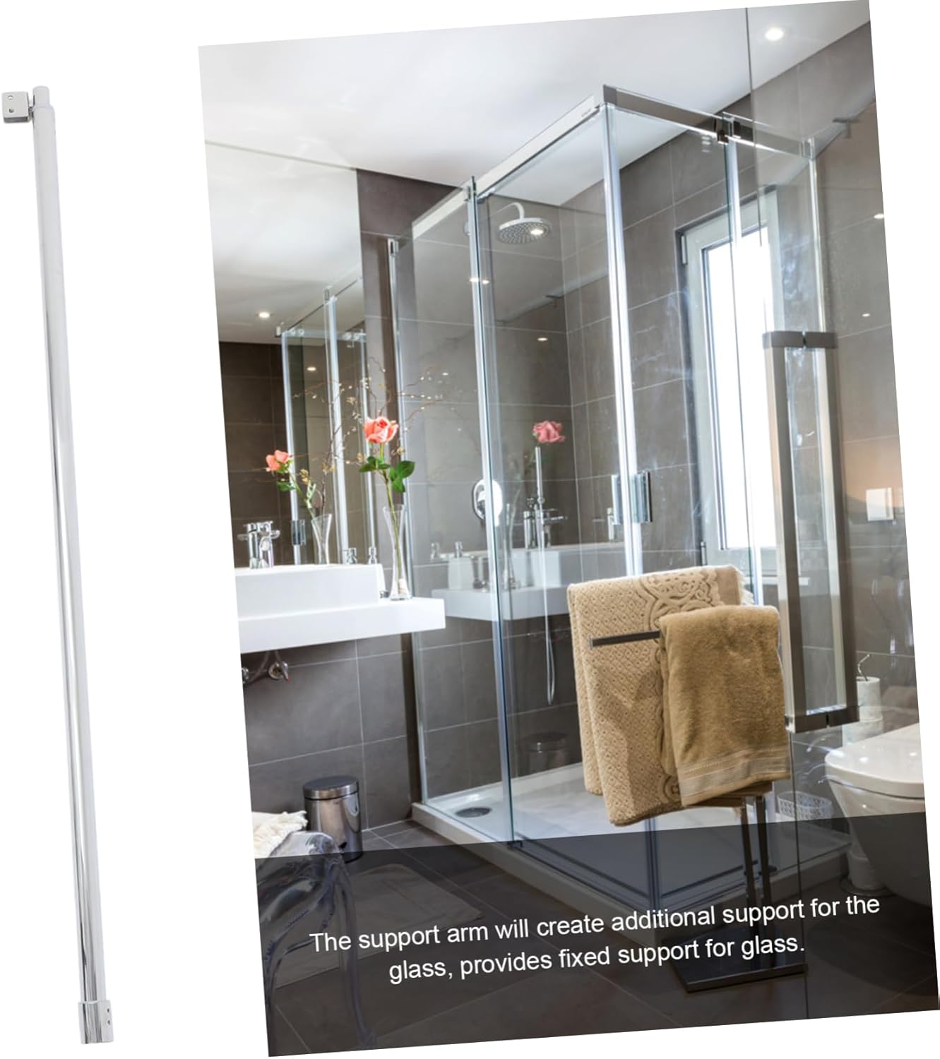 304 Stainless Steel Shower Glass Panel Support Bar Adjustable 1000mm to 1200mm Dual-Headed Hardware for 8-12mm Glass for Frameless Shower Doors