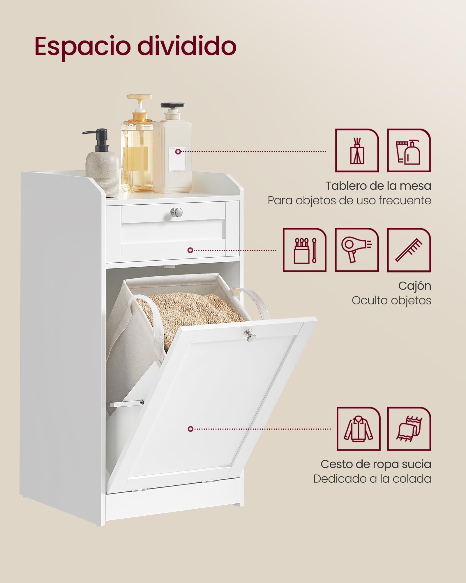 VASAGLE Armario de Baño con Cesto Ropa Sucia, Mueble de Baño con 1 Cajón y 1 Cesta de Ropa Sucia, Bolsa Interior Extraíble con Asas, 40 x 40 x 80,2 cm, Blanco Nube BBC741W01